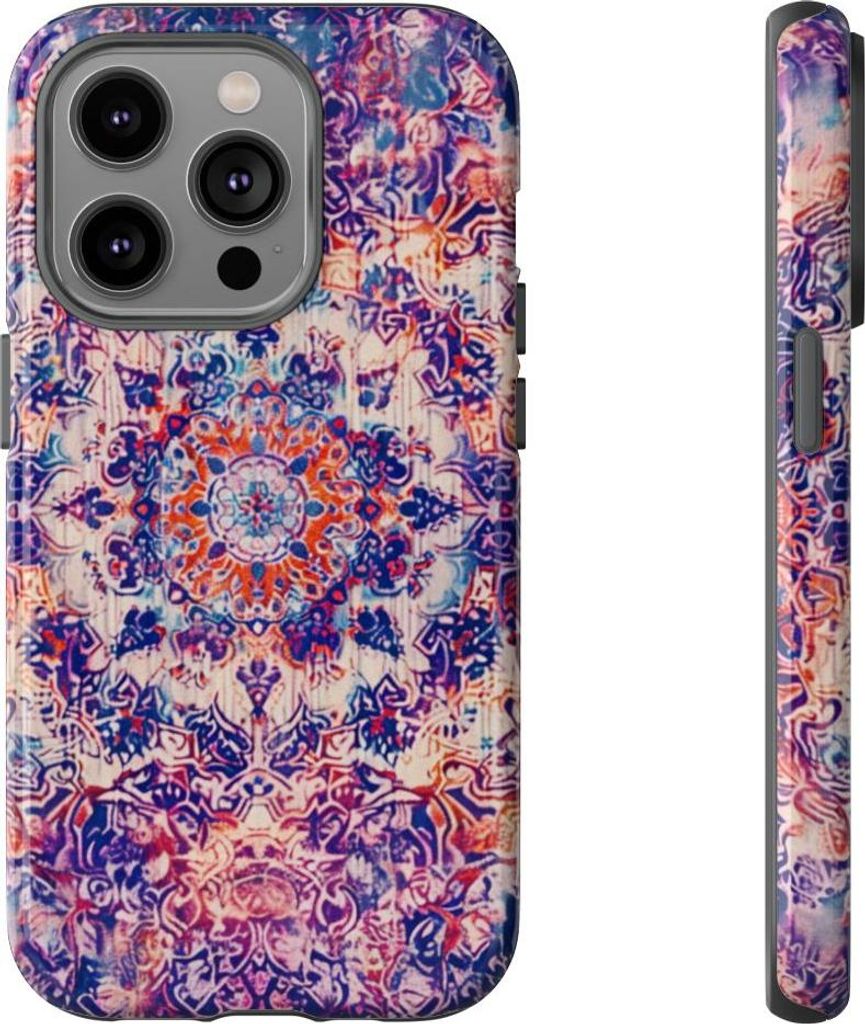 Kunstvolles Orientteppich-Muster mit psychedelischen Details – Hülle Kompatibel mit iPhone 14 Pro