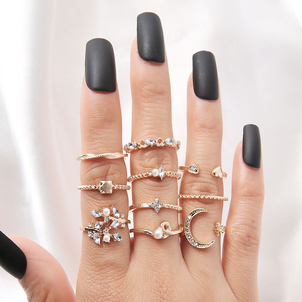 10 Stück modischer Damen-Ring, geometrisch/Blatt/Mond/Herzform, lichtecht, leicht, kreativer Fingerring für Geschenke
