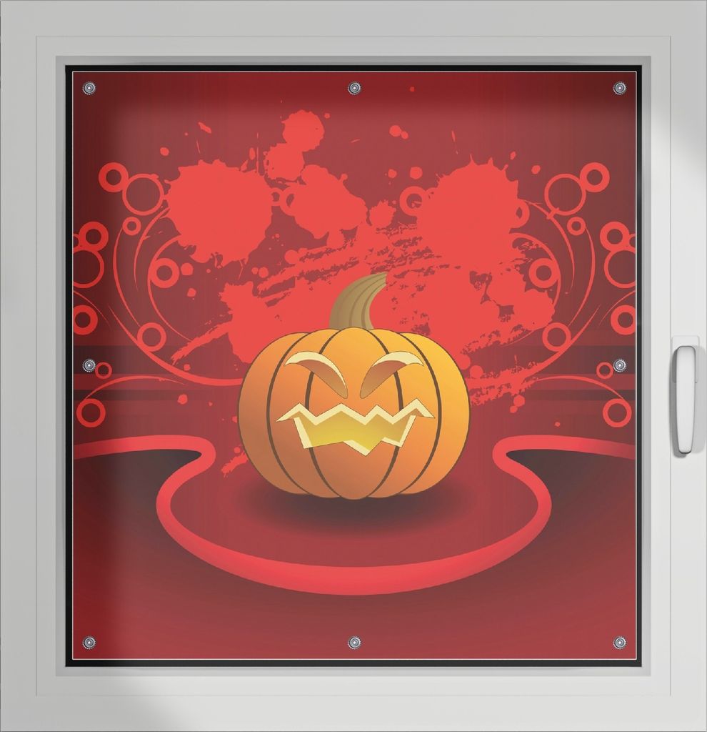 Wallario Lichtschutzbild, Dekorativer Sichtschutz Sonnenschutz 96 x 100 cm mit Motiv: Geschnitzter Halloween-Kürbis im Comic Stil - Verdunklung oh...