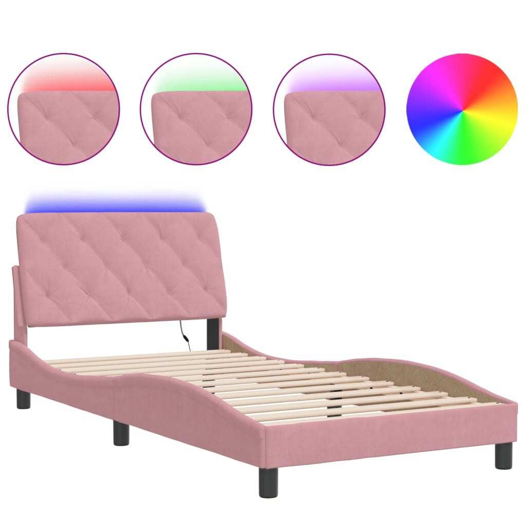 vidaXL Bettgestell mit LED ohne Matratze Rosa 100x200 cm Samt