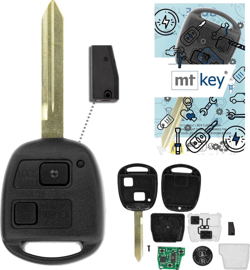 MT-KEY Funk Schlüssel TOY47 434MHZ ID67 kompatibel mit Toyota Highlander U20 04-07 Land Cruiser J120 02-09 2 Tasten 433MHZ Autoschlüssel