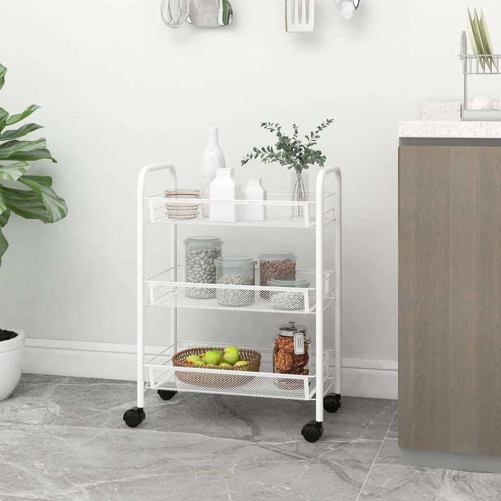 Carrello da Cucina Bianco in Ferro 3 Ripiani 46x26x64cm | Offerta Online - 2