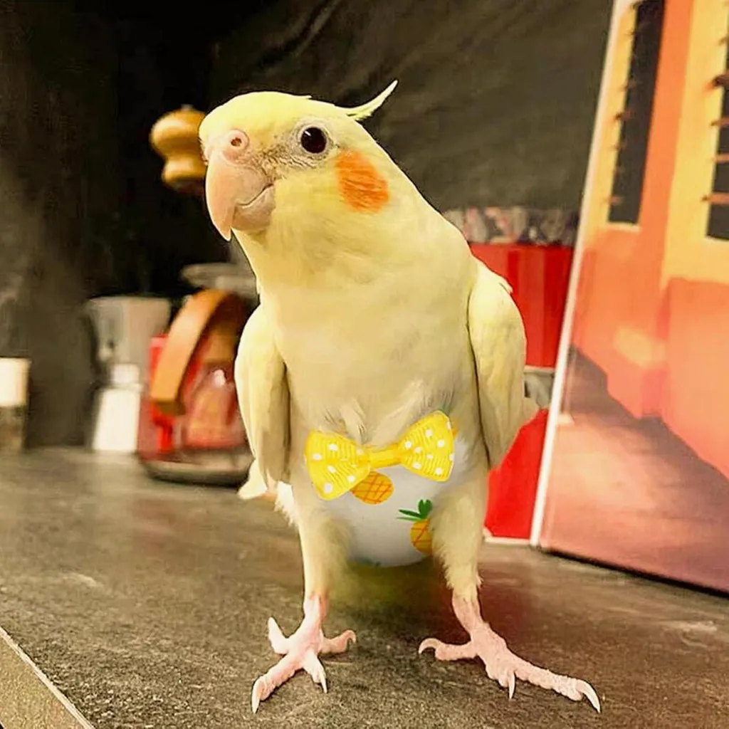 Couche pour oiseau jaune Taille M - Tissu lavable et respirant amusant