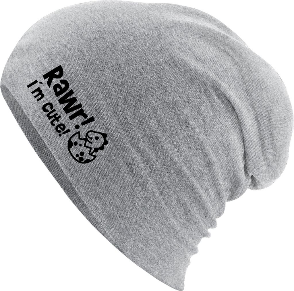 Huuraa Beanie Baby Dino I`m cute Heather Grey One Size Baumwolle und Elasthan Mütze Geschenkidee