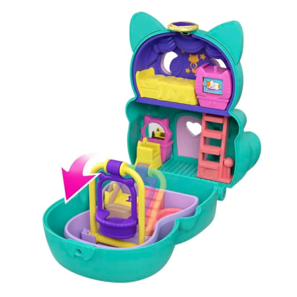 Polly Pocket Coffret Chat Transformable avec Mini-Poupée et Surprises