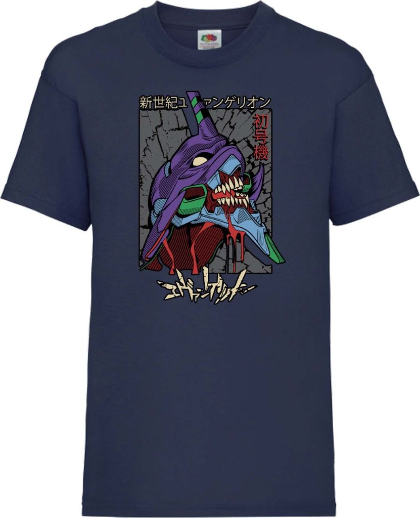 Kinder T-Shirt Neon Anime Genesis Manga Evangelion Eva Unit 02 Eva Unit, 7-8 Jahr - 128 / Dunkelblau