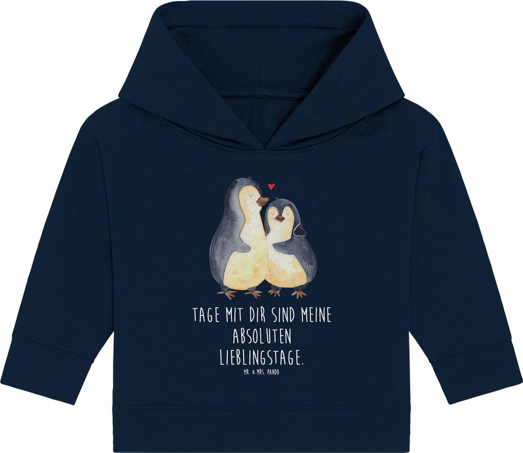 Mr. & Mrs. Panda Organic Baby Hoodie Pinguin umarmen 12. - 18. Monat - French Navy - Geschenk, Hochzeit, Kapuzenshirt, Liebe, Hochzeitstag, Kapuzen...