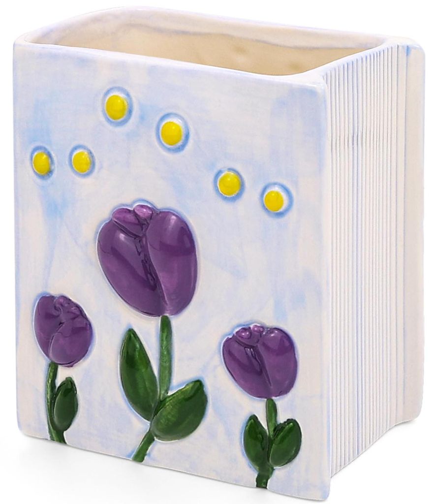 Stiftehalter, Buch-Blumenvase, Pinselhalter, Tulpen, Schreibtischdekoration, Kawaii-Geschenk für Frauen, Geburtstags-Stiftehalter, lila Vasen, Sch...