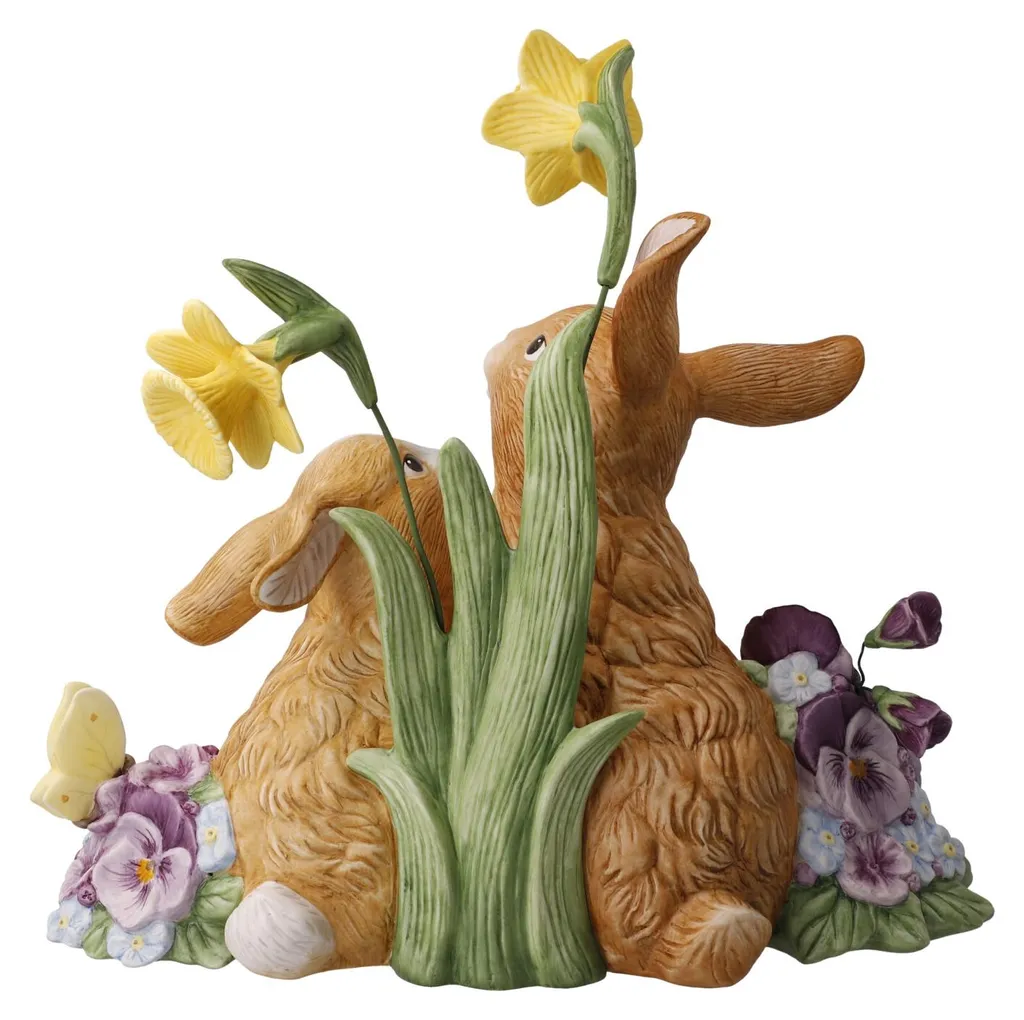 Statuette Couple de Lapins en Faïence Multicolore pour Décoration de Pâques - 13