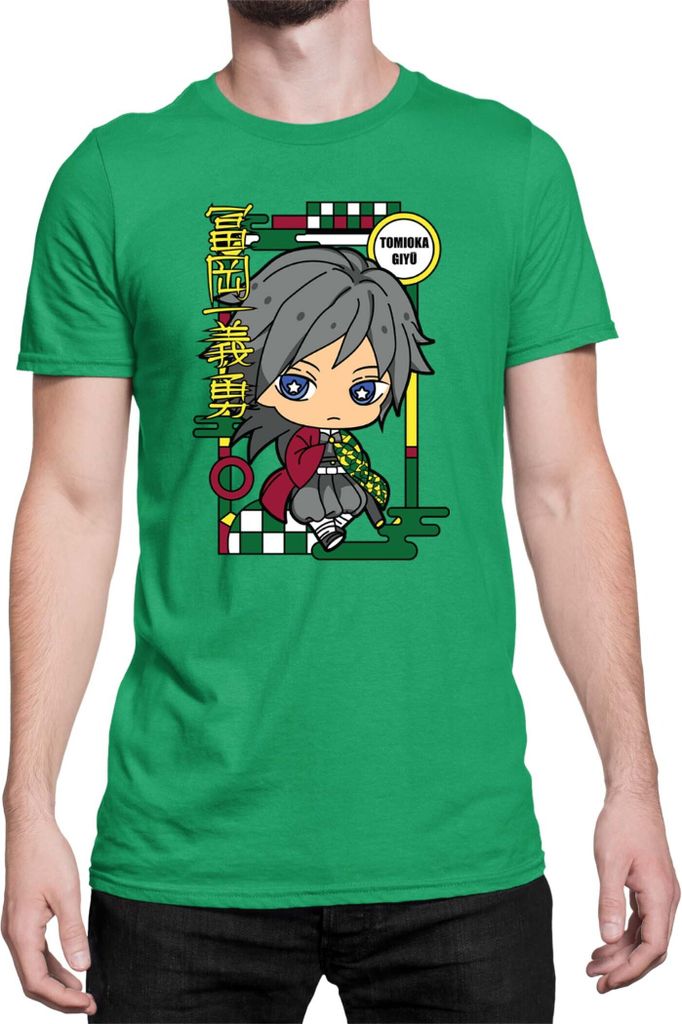 Herren T-Shirt Demon Anime Slayer Kimetsu No Yaiba Chibi Giyu Tomioka, Man 2XL / Grün