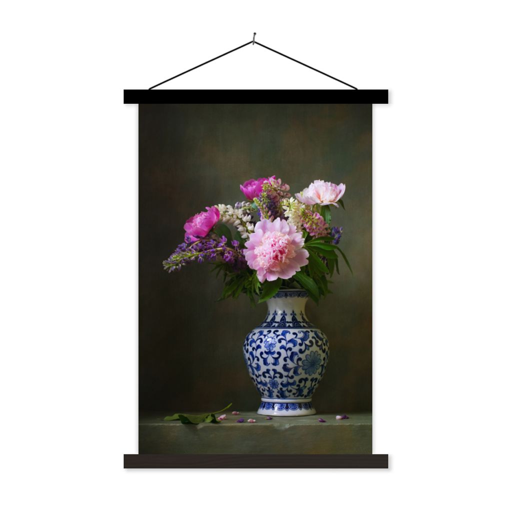 MuchoWow Textilposter Stilleben - Pfingstrosen - Farben 40x60 cm mit schwarzem Rahmen - Wanddekorationen