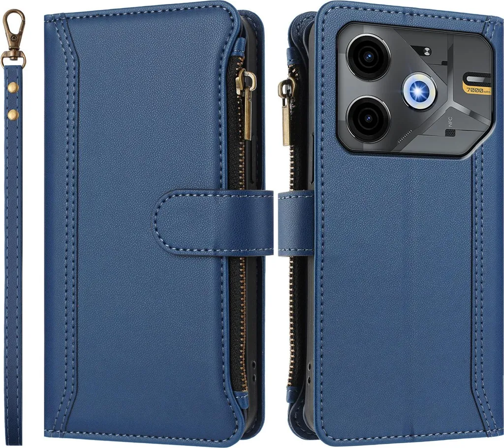 Custodia Portafoglio Tecno Pova 6 Neo 5G e Spark 30 5G Blu Zipper - 2
