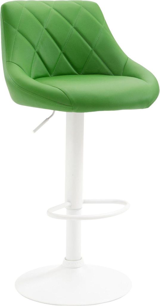 Stilvoller Barstuhl – Hocker – Kunstlederpolsterung, 360° drehbar, höhenverstellbar | Farbe: Grün | Grundfarbe: weiß