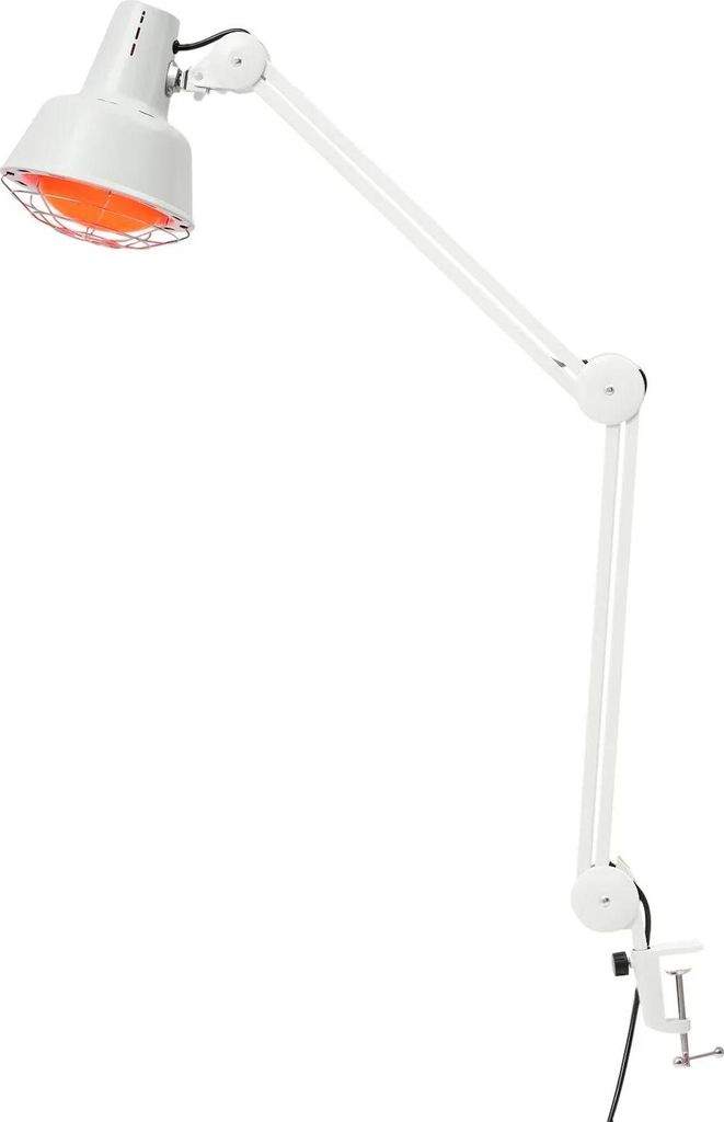 Rotlichtlampe - Infrarot Wärmelampe - 275 W - Klemmhalterung - EU-Stecker - Schmerzlinderung & Hautpflege - Weiß