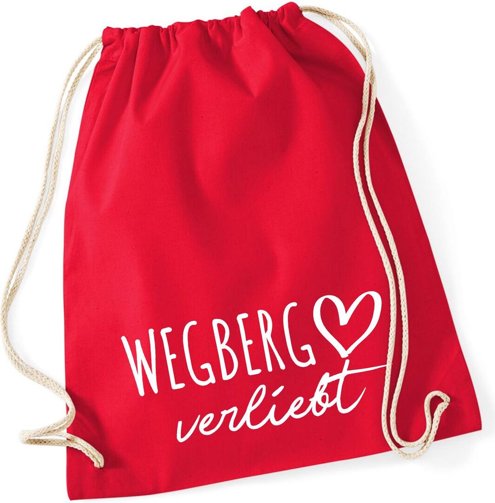 Huuraa Turnbeutel Wegberg verliebt 12 Liter Classic Red Baumwolle Rucksack Geschenkidee