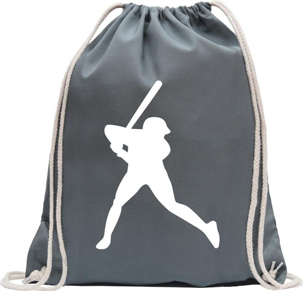 Kiwistar - Turnbeutel - stahlgrau - Baseball Game Spieler - Fun Rucksack Sport Beutel Gymsack Baumwolle mit Ziehgurt