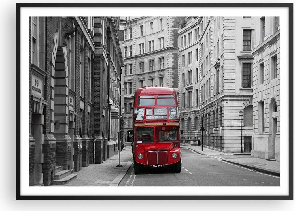 Gerahmtes Poster - Schwarzer Rahmen - Bus england urlaub london - 100x70 cm - Wand Bild - Wanddeko - Wandbilder - Wandposter - Bilderrahmen - Bilde...