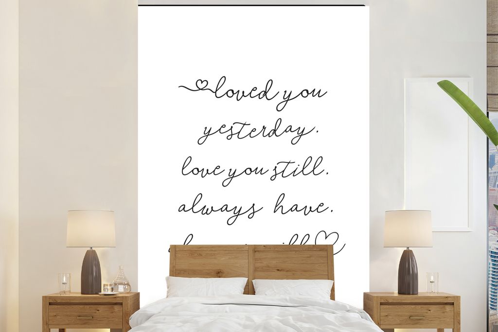 MuchoWow Fototapete für Wohnzimmer oder Schlafzimmer Wandtapete Vinyl Motivtapete Zitate - Liebe - Sprichwörter - Schwarz und weiß - 145x220 c...