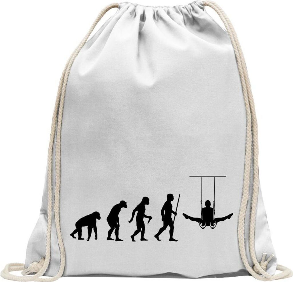 Kiwistar - Turnbeutel - weiss - Turnen Ringe Evolution - Fun Rucksack Sport Beutel Gymsack Baumwolle mit Ziehgurt
