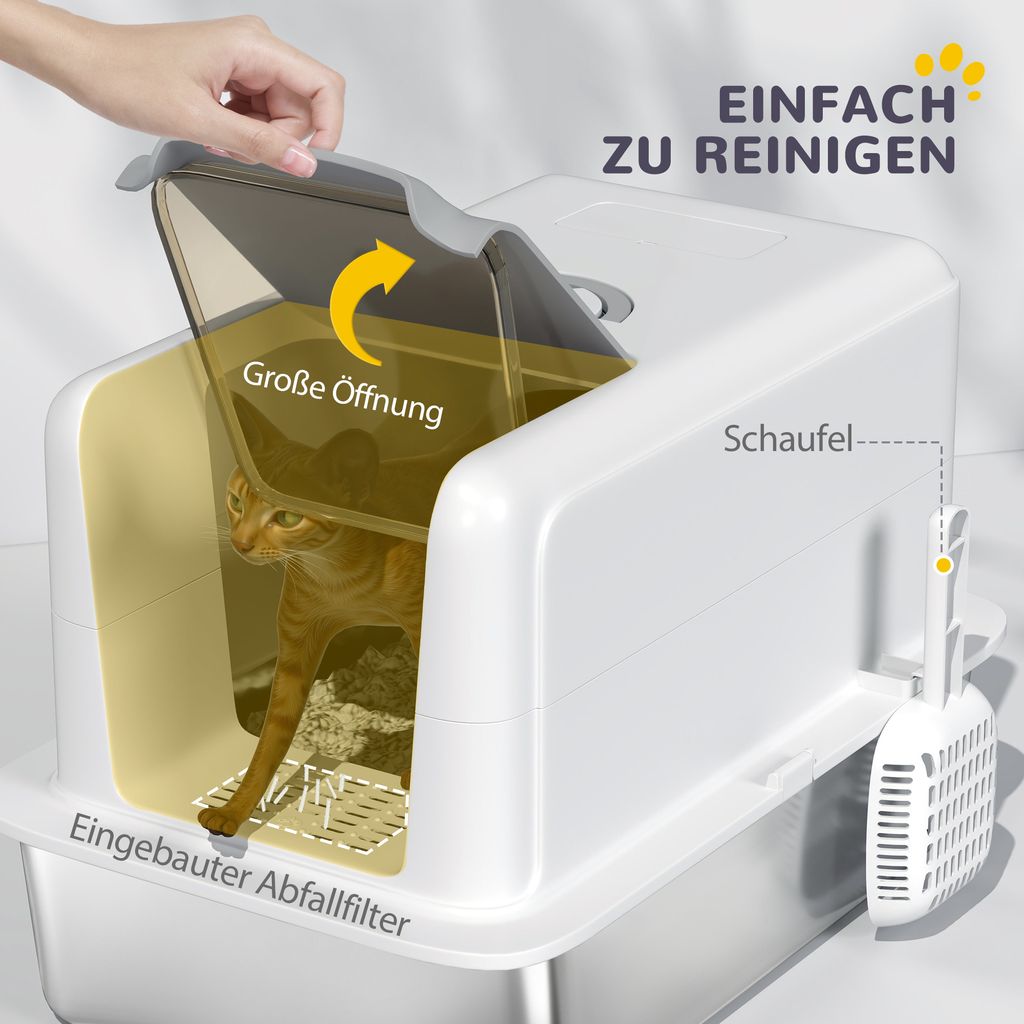 PawHut Katzenklo, Katzentoilette mit Deckel, Wanne aus Produktbild 5