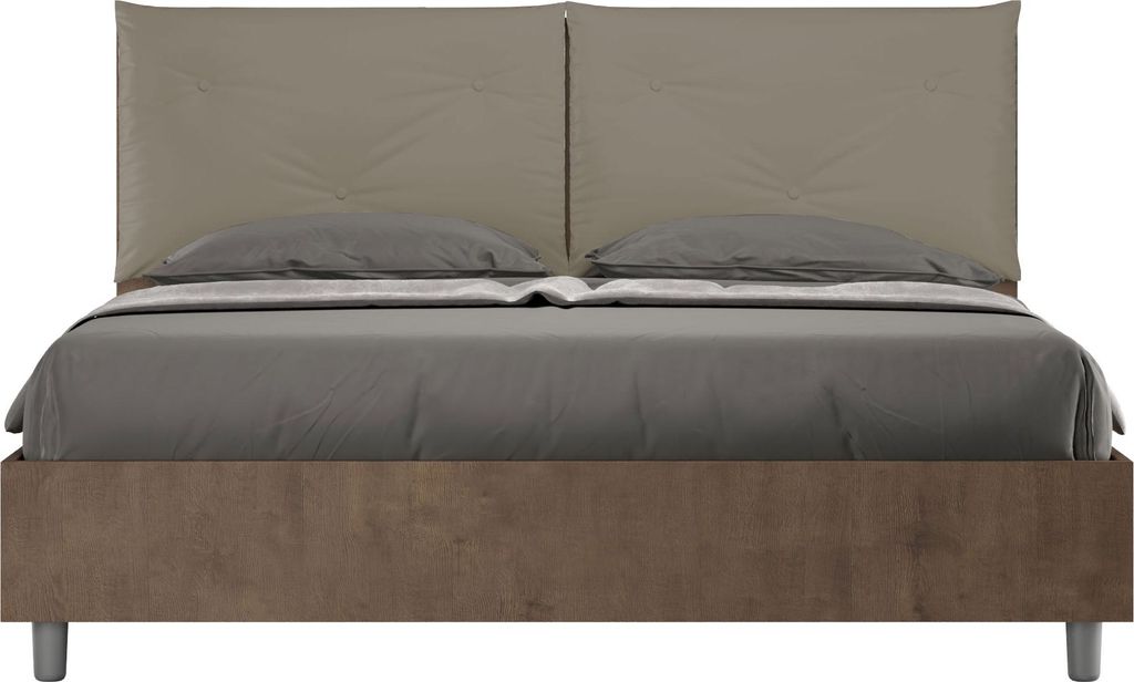 ITYHOME - Gepolstertes Bett mit Lattenrost 160x190 Nussbaum Kopfteilkissen mit Kunstlederbezug Cappuccino Egos Appia