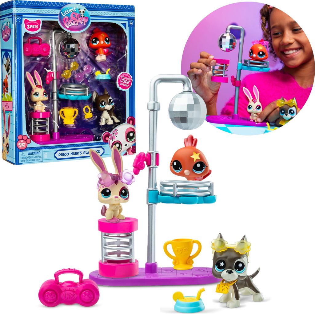 Littlest Pet Shop Figuren Set Disco Night, Tiere + Zubehör, bewegliche Sammlerfiguren 4+