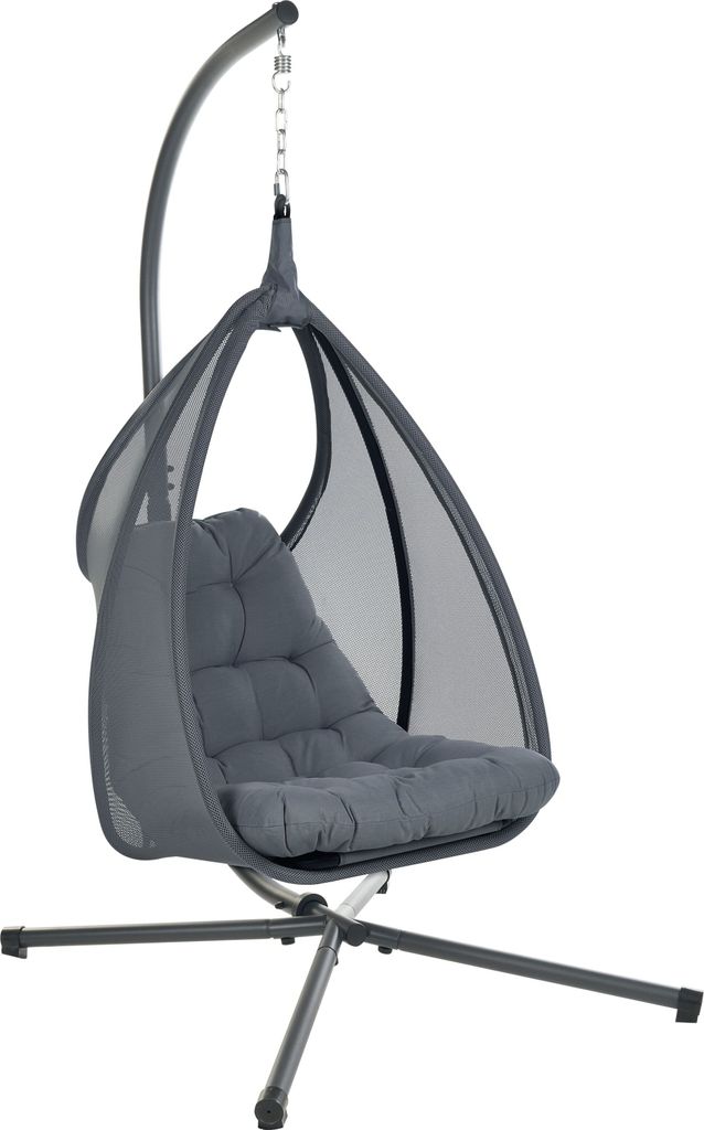 BELIANI Hängesessel Dunkelgrau Metall Mesh mit Gestell Kissen Modernes Design für Garten Terrasse Wohnzimmer