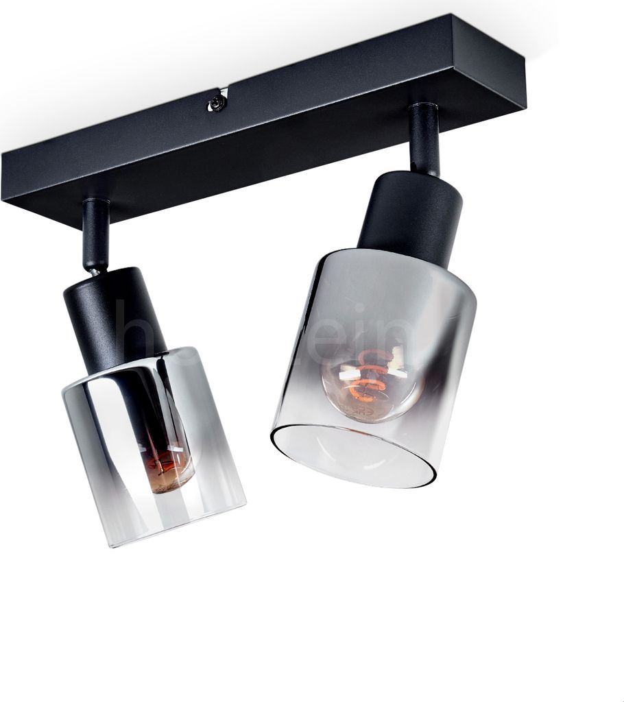 Nuoitas moderne Deckenlampe aus Metall/Glas in Schwarz/Rauchfarben/Klar