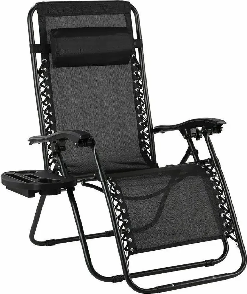 Transat de plage pliable coloris noir avec dossier inclinable confort