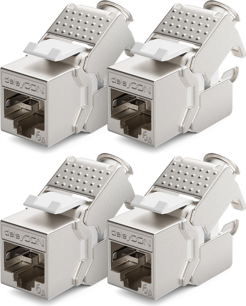 deleyCON 4x Keystone Modul CAT 6a Jack - Vollgeschirmt STP RJ45 Buchse Werkzeugfrei Dank Snap-In Montage CAT Rohkabel 500Mhz 10GBit/s