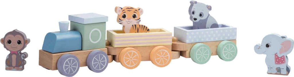 Jouéco Holz-Eisenbahnset Wildies Family mit Tieren - nachhaltiges Spielzeug