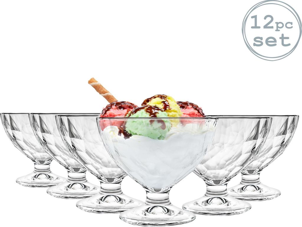 Bormioli Rocco Diamant Dimpled Klar Stemmed Eisbecher Dessertschalen - 360ml - Packung mit 12