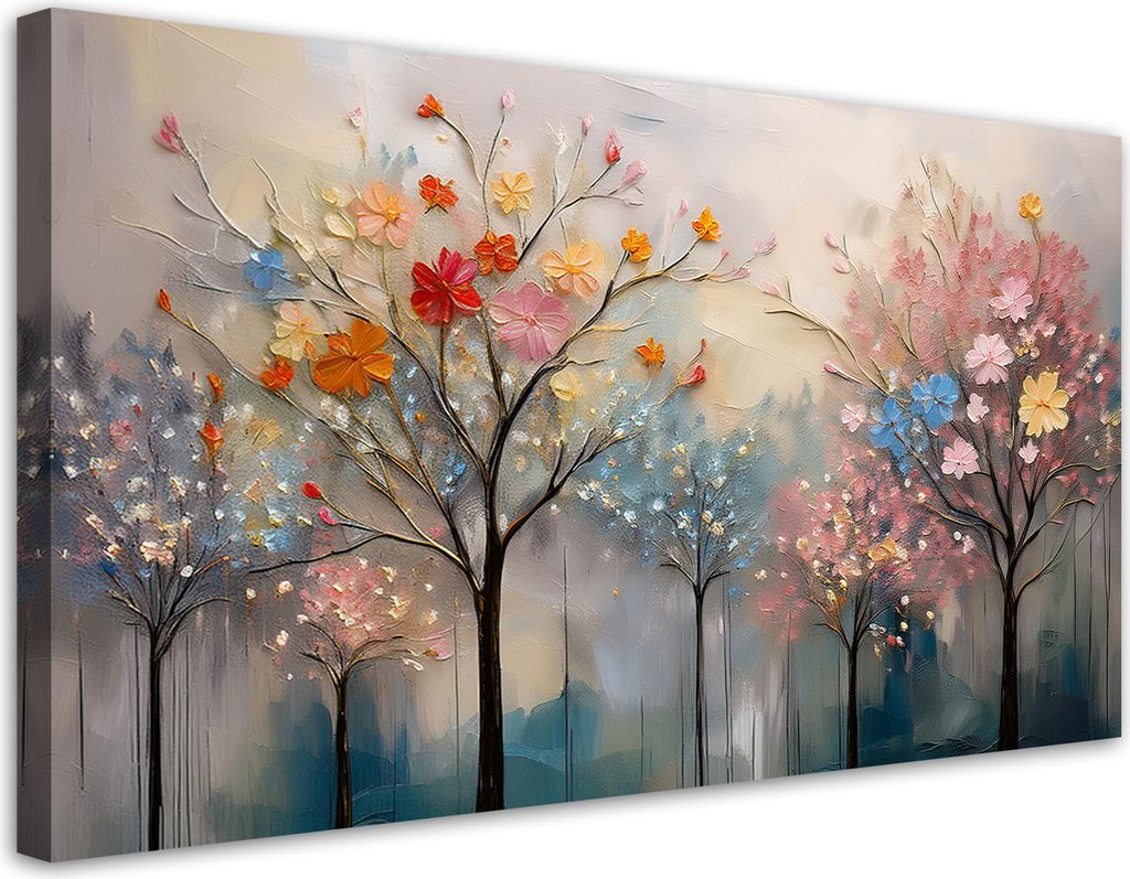 Leinwandbild Blühende Bäume Gemalte Blumen 100x50 Feeby Bunt bild für die wand bereit zum aufhängen