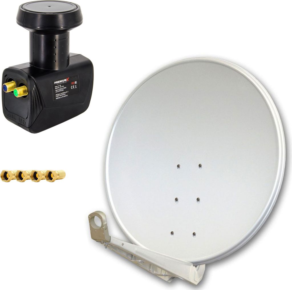 PremiumX DELUXE100 Satellitenantenne 100 cm Alu Hellgrau Twin LNB Schwarz 4x F-Stecker