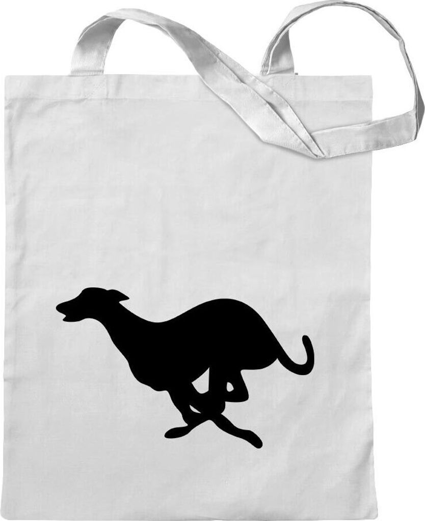 Kiwistar - Baumwolltasche - weiss - Windhund - Tragetasche Stoffbeutel Umhängetasche langer Henkel