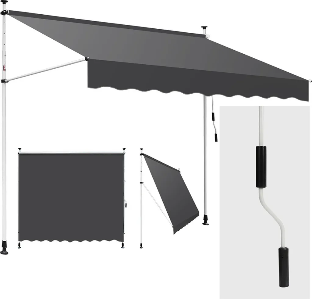 Tenda da Sole Fiqops 3.5M Grigio - Protezione UV e Impermeabile per Balconi