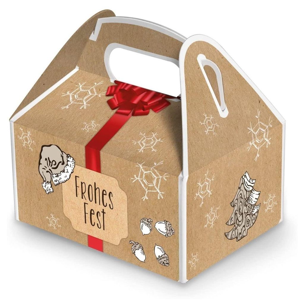 10 kleine Weihnachtsschachtel Geschenk-box Geschenk-Karton Weihnachten rot natur FROHES FEST 9 x 12 x 6 cm Verpackung weihnachtlich für Kunden Mit...