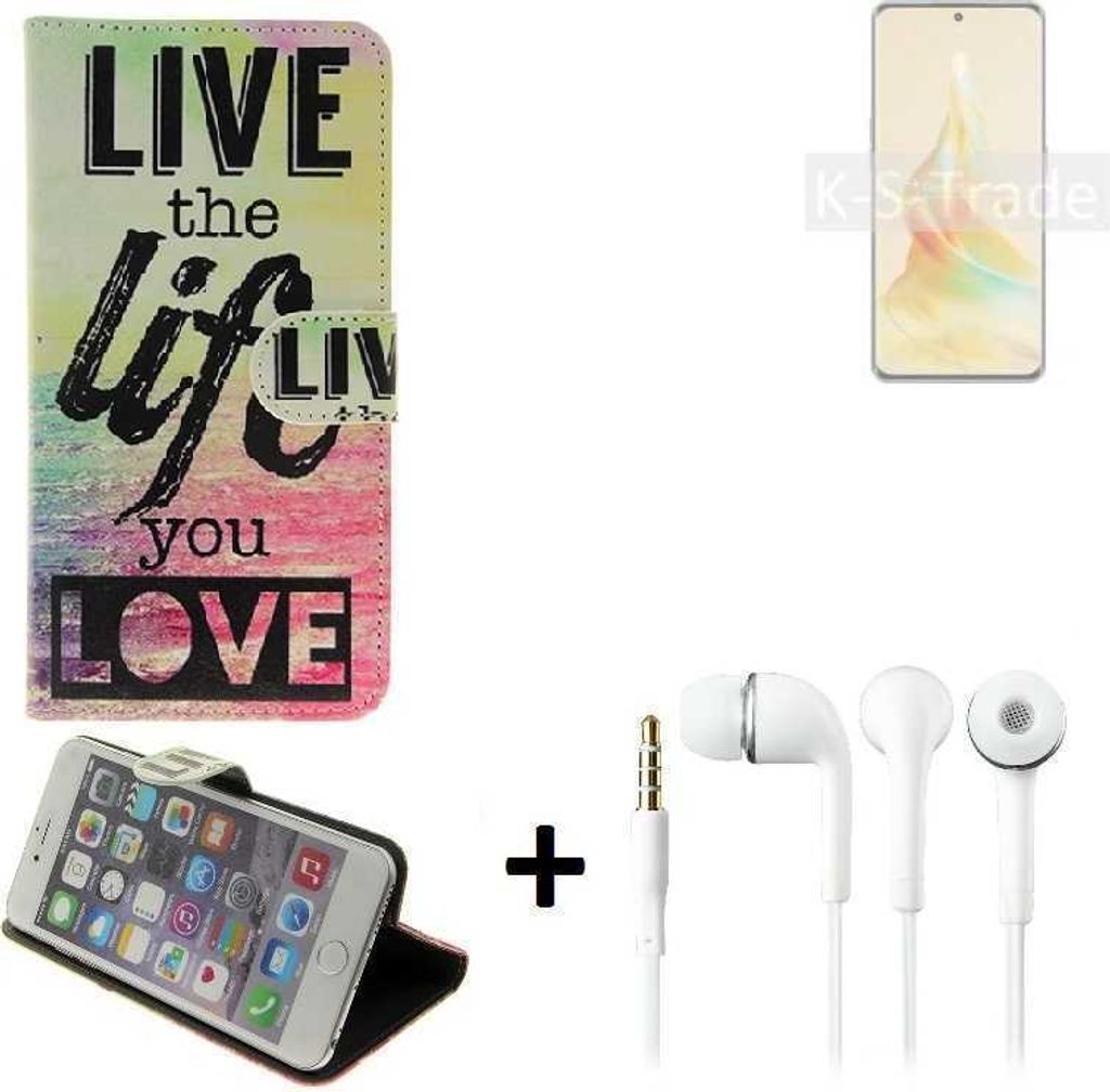 K-S-Trade Schutz Hülle kompatibel mit Oppo Reno8 T 5G 360° Wallet Case “live life love“ Tasche Handy Hülle Etui Smartphone Flip cover
