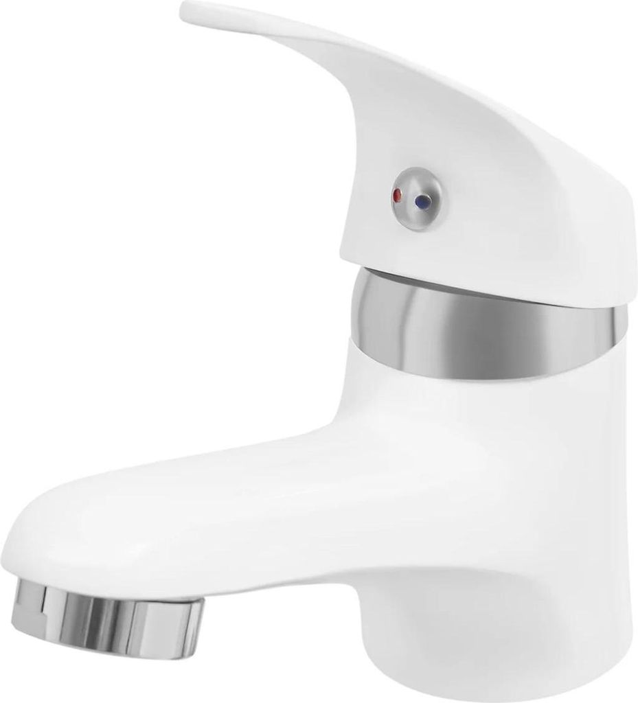 Badarmatur - Waschtischarmatur - Deckmontage - Einloch - Einhebel - Warm/Kalt - Messing - Keramikkartusche - Weiß