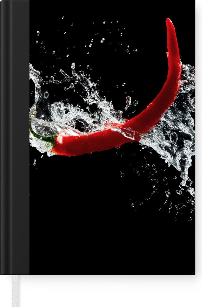 MuchoWow Notizbuch Tagebuch Haushaltsbuch Notebook A5 Chilischote - Stilleben - Wasser - Schwarz - Rot - Notizblock - Notizheft - Notebook - Schr...