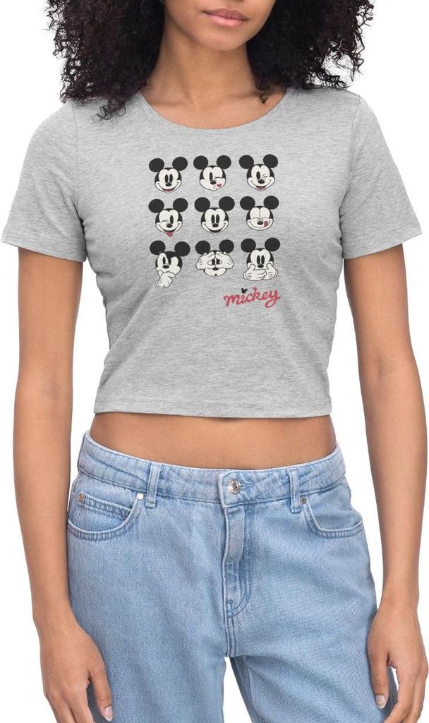 Mickey & Minnie Mickey Mouse Gesichtsausdrücke Crop Top, XS, Grau meliert