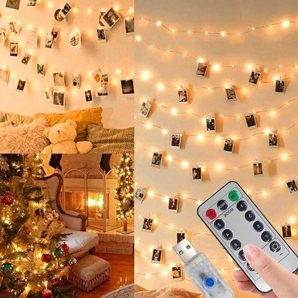 Décoration Noël extérieur guirlande lumineuse photo 10m ambiance bougie
