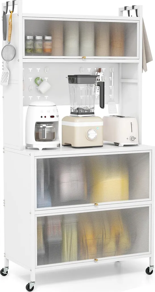 Buffet de cuisine mobile avec portes pliantes et crochets de suspension