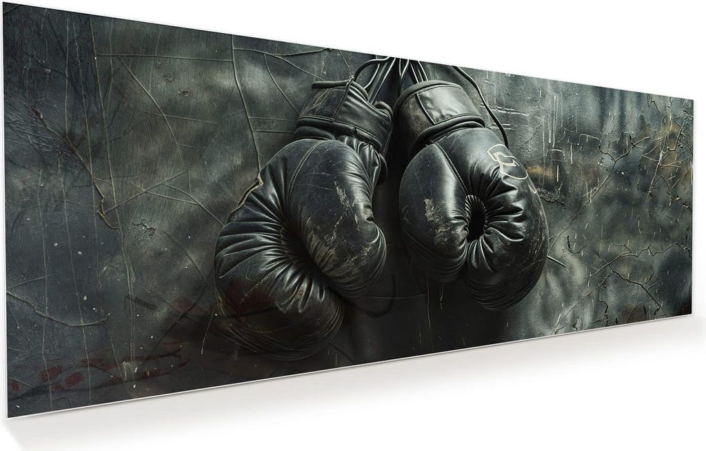 Glasbild 125x50cm in XXL für Wohnzimmer, Schlafzimmer Motiv Boxhandschuhe Vintage