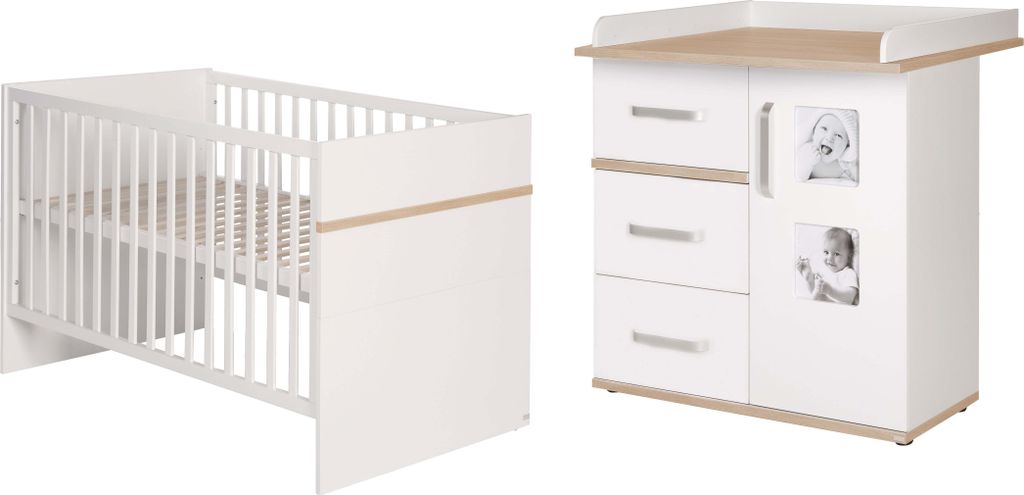 roba Kindermöbelset 'Pia', 2-teilig, Baby-/Kinderbett 70x140cm, Wickelkommode mit Wickelansatz, weiß