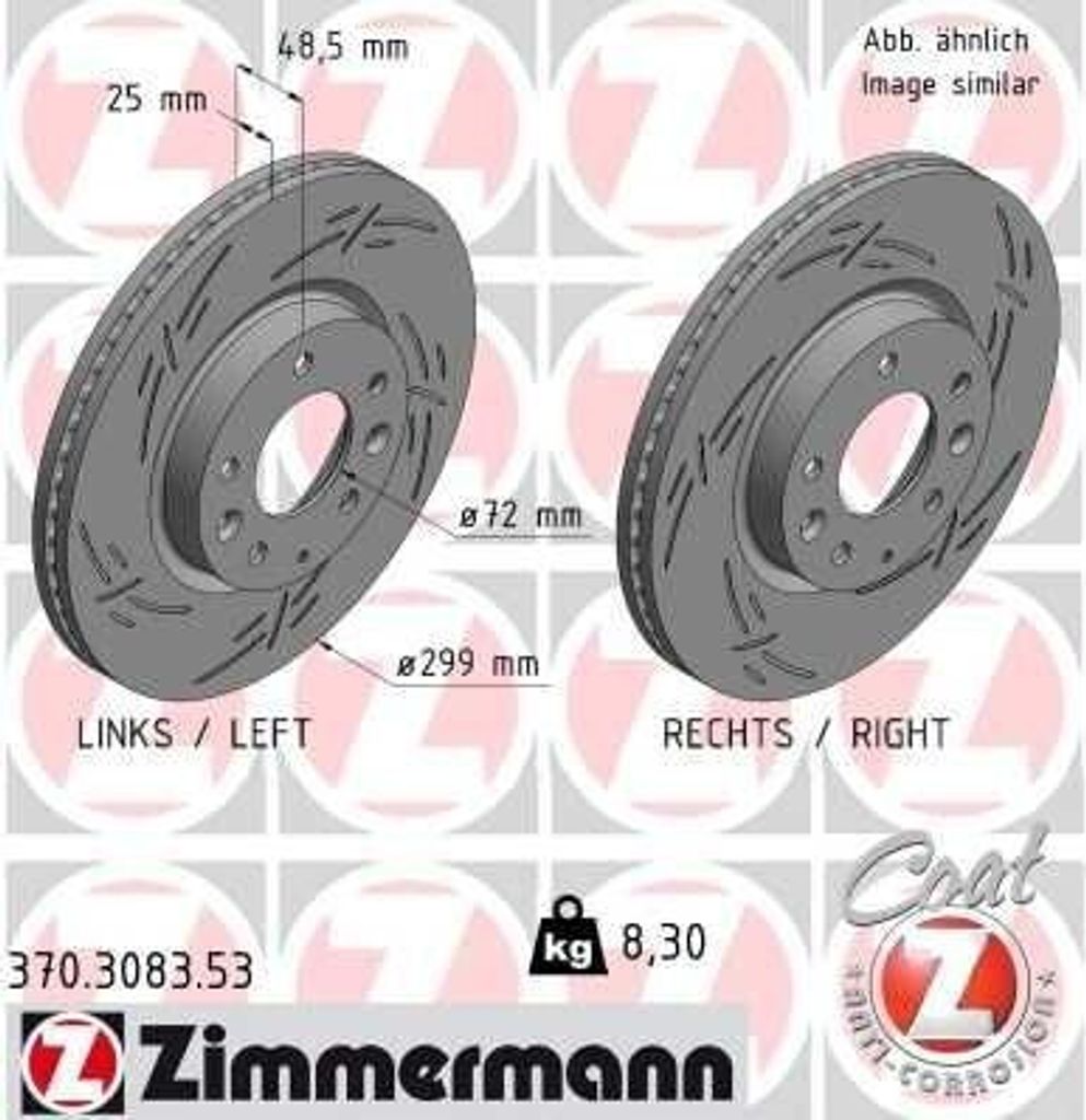 2x ZIMMERMANN Bremsscheibe 370.3083.53 für MAZDA 6 Kombi (GH) 6 Schrägheck (GH)