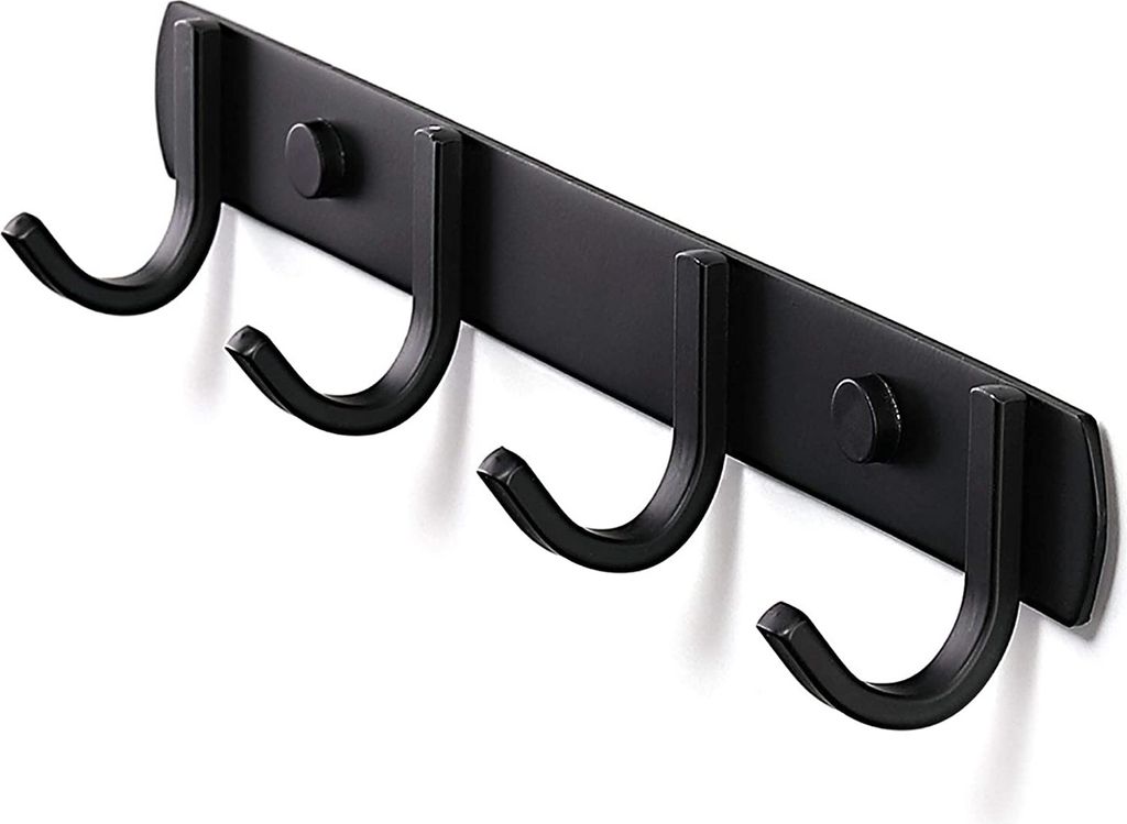 Porte Manteau Mural, Patères Porte Manteaux Design En Acier Inoxydable, Patères Salle De Bains Solide für Chambre Bureau Noir (4 Haken)