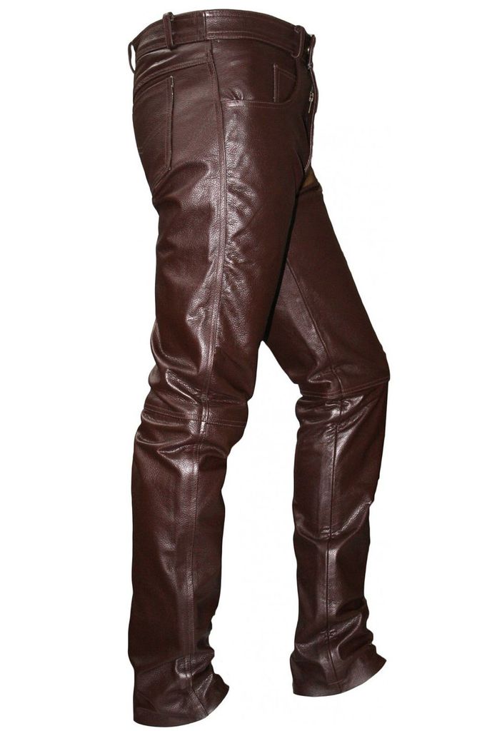 Lederhose Lederjeans bikerjeans echtleder hose aus Büffelleder braun, Größe:60/4XL