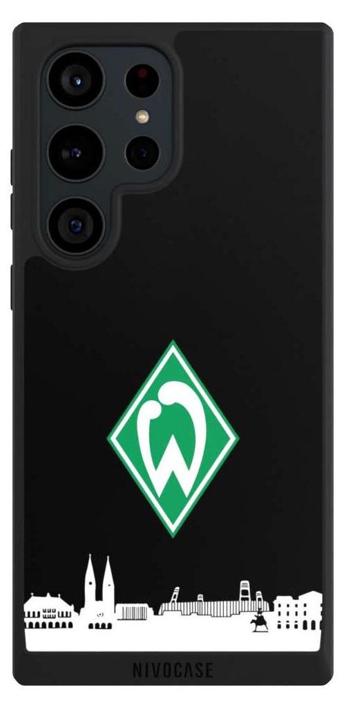 NIVOCASE Handyhülle für Samsung Galaxy S23 Ultra Hülle NIVOpure Case Schwarz Offizielles Lizenzprodukt SV Werder Bremen Skyline