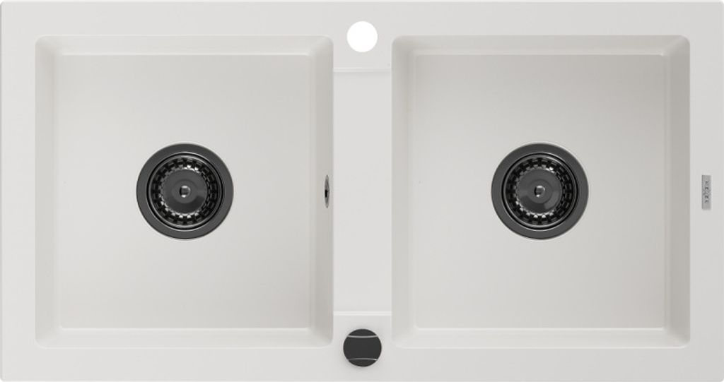 Mexen Mario 2-Becken-Granit-Spülbecken 820 x 436 mm, Weiß, Siphon Schwarz - 6504822000-20-B